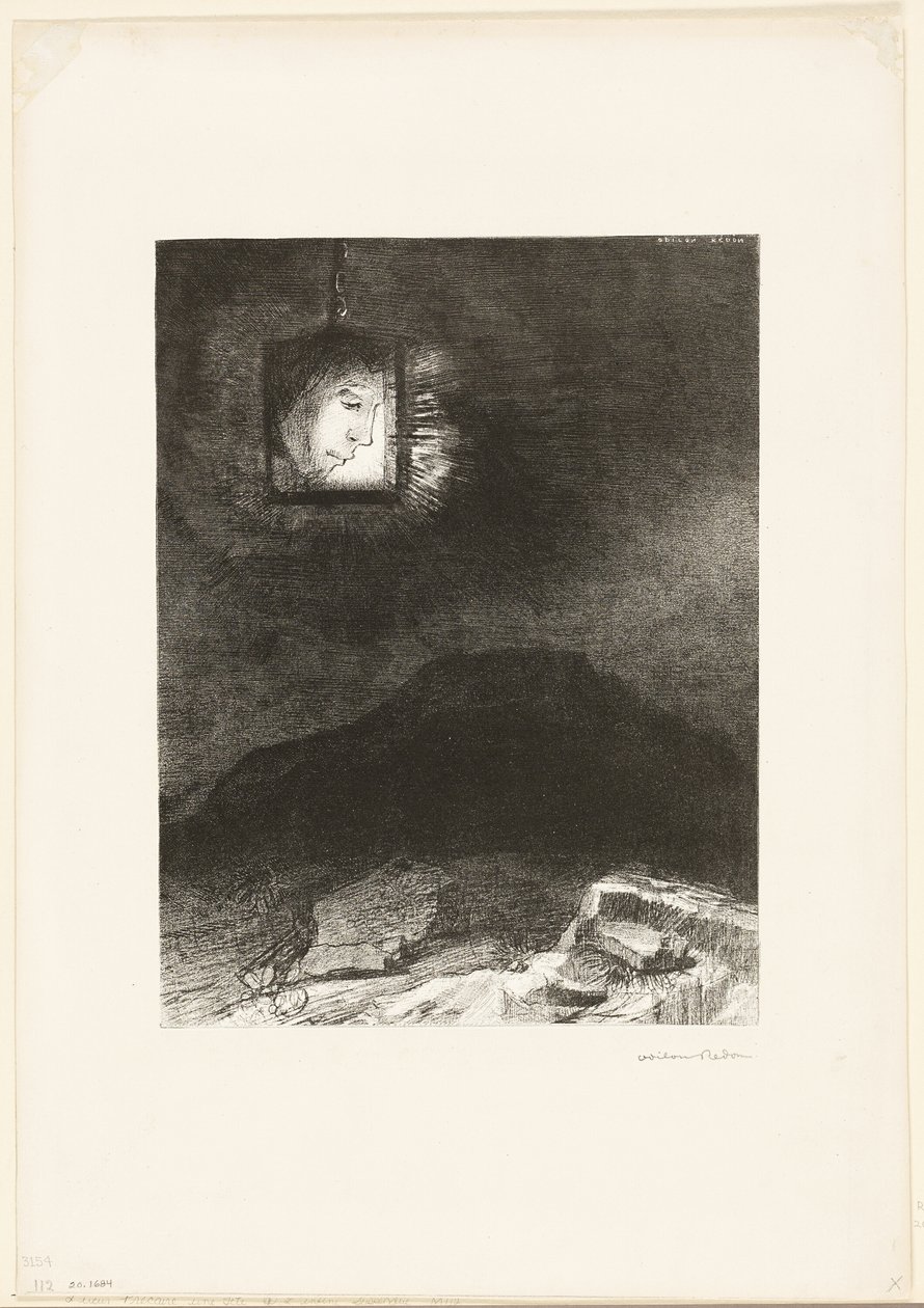Precarious Glimmering, a Head Suspended from Infinity, deska 3 ze 6 od Odilon Redon