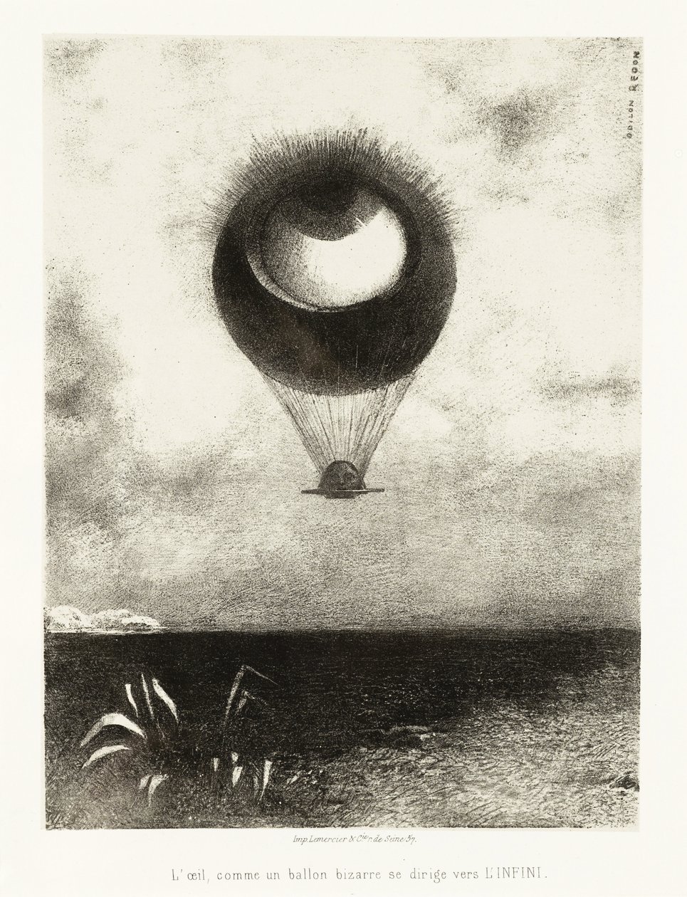 Série ilustrací pro Edgara Poea: Litografie „The Eye, Like a Strange Balloon, Mounts to Infinity“ od Odilona Redona (1840-1916) od Odilon Redon