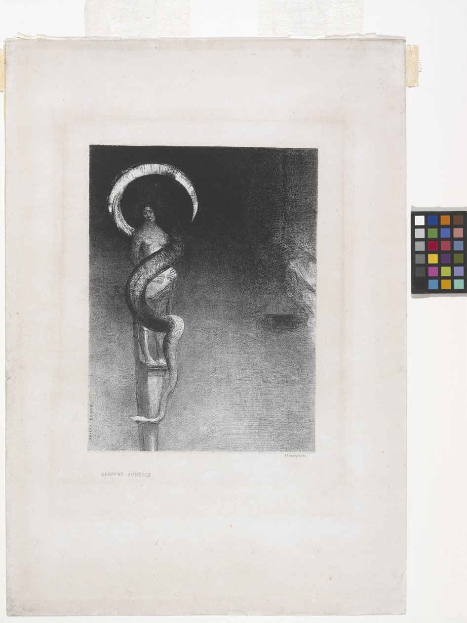 Serpent-Aureole (litografie na papíře chine appliqué) od Odilon Redon