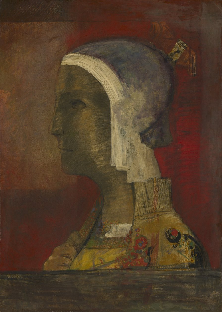 Symbolická hlava, kolem roku 1890 (olej na papíře na plátně) od Odilon Redon