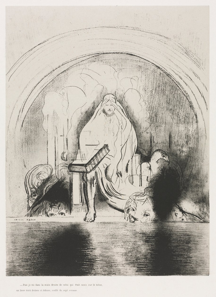 Apokalypsa svatého Jana: A viděl jsem v pravé ruce toho, který seděl na trůnu..., 1899. od Odilon Redon