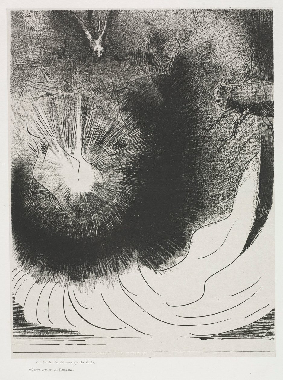Apokalypsa svatého Jana: A z nebe spadla velká hvězda, hořící..., 1899. od Odilon Redon