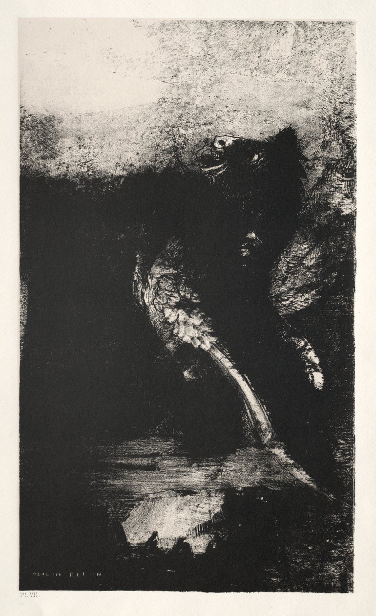 Chimera se zelenýma očima se točí, zátoky od Odilon Redon