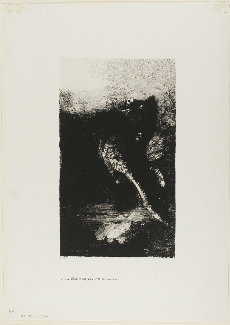 Chimera se zelenýma očima Turns, Bays, deska 7 z The Temptation of Saint Anthony (1. série) od Odilon Redon