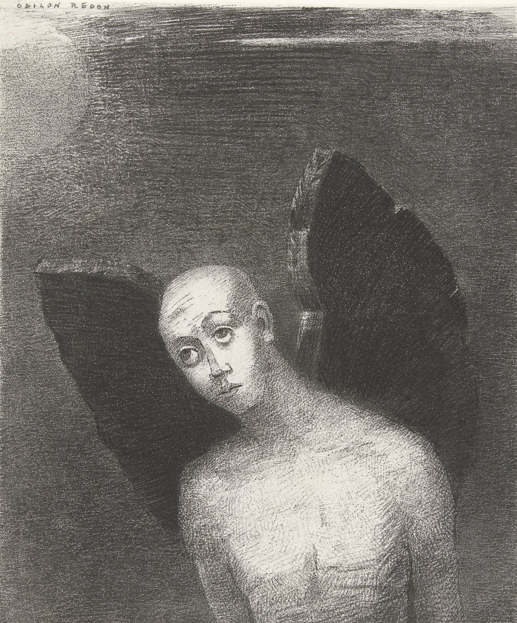 Padlý anděl, 1886 (tisk) od Odilon Redon