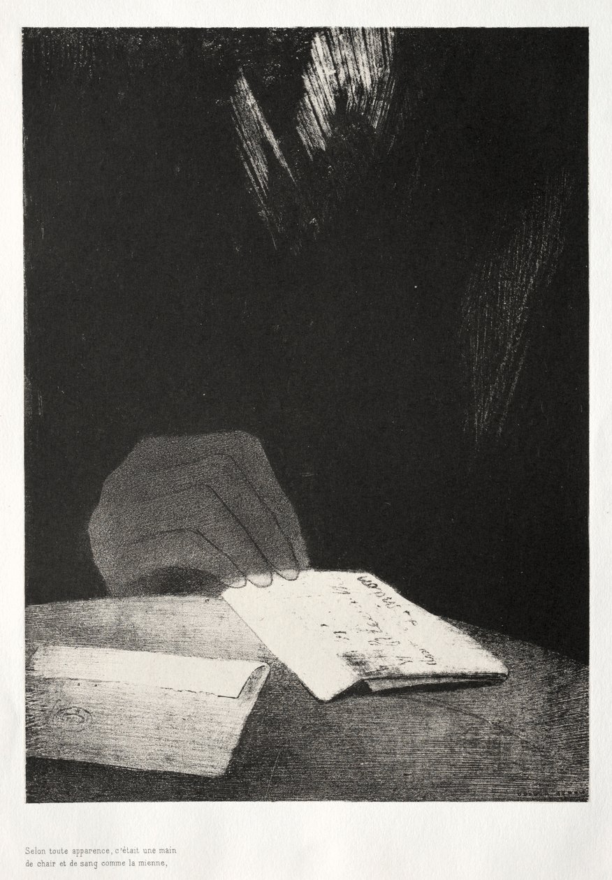 Strašidelný dům: Byla to ruka, zdánlivě stejně z masa a krve jako moje vlastní, 1896. od Odilon Redon