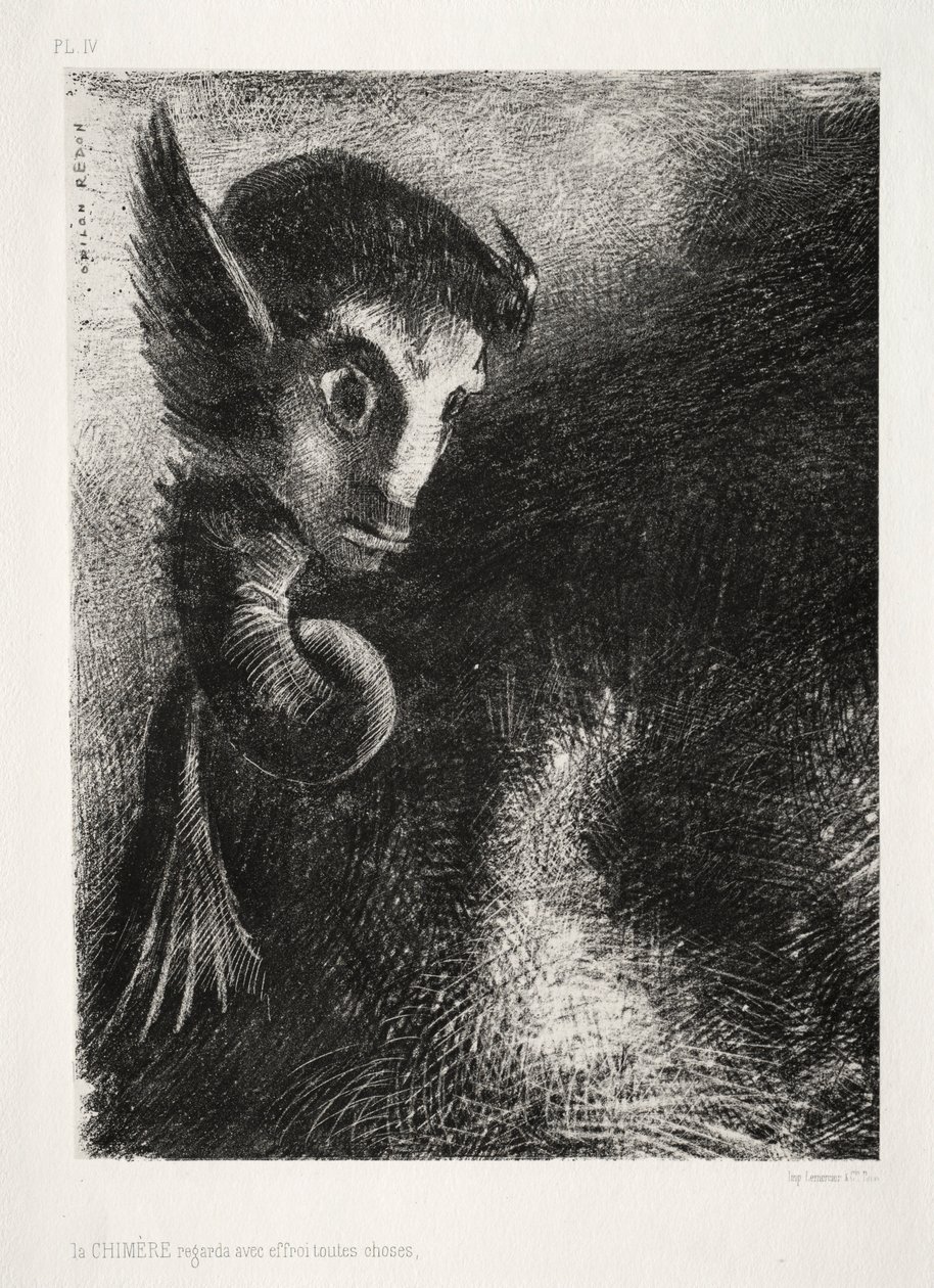 Noc: Chimera zírala na všechny věci se strachem, 1886. od Odilon Redon