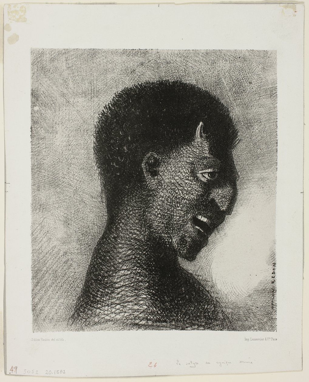 Satyr s cynickým úsměvem, deska 5 z 8 z "Les Origines" od Odilon Redon