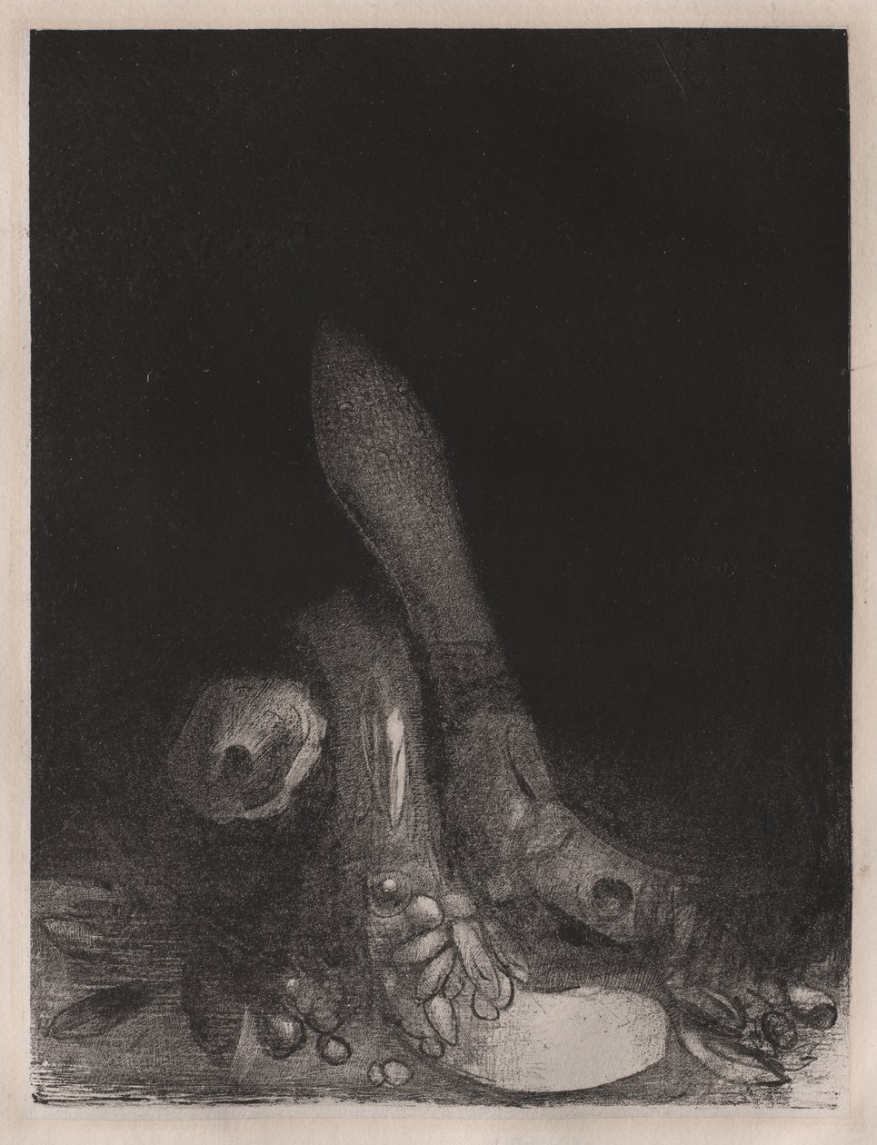 Pokušení svatého Antonína: Padají květiny a objevuje se hlava krajty, 1896. od Odilon Redon