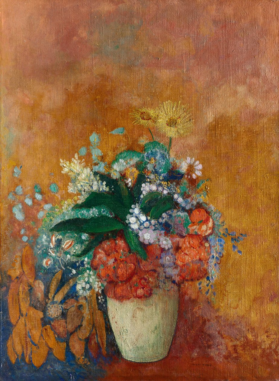 Váza s květinami, cca 1905 (olej na látce) od Odilon Redon