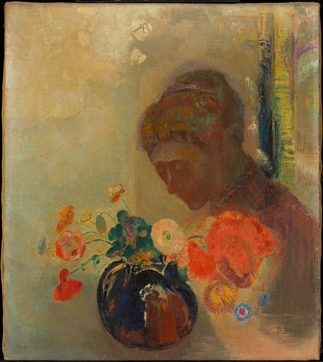Žena s vázou květin od Odilon Redon