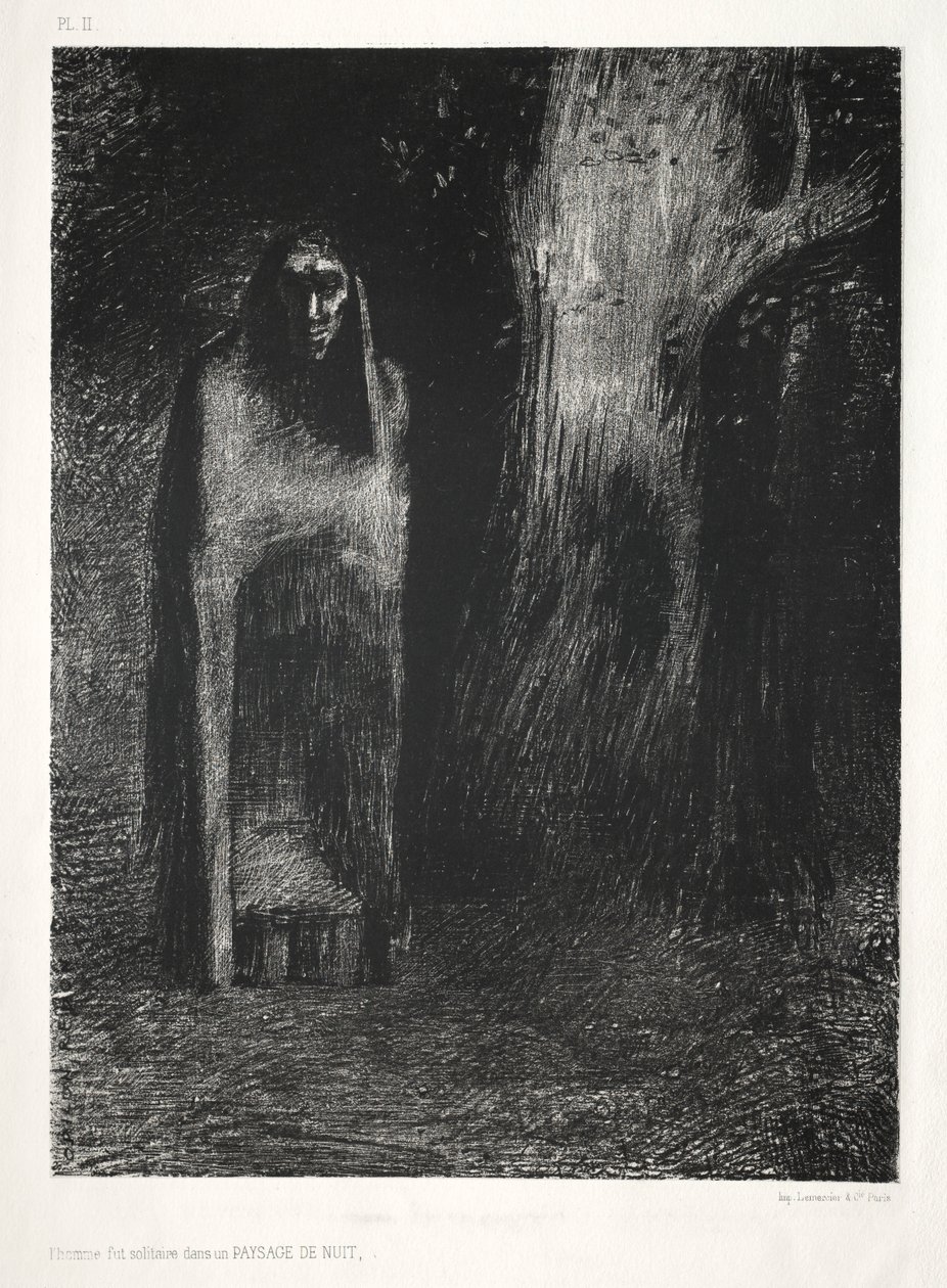 The Night: The Man Was Alone in a Night Landscape, 1886. od Odilon Redon Lemercier and Cie.