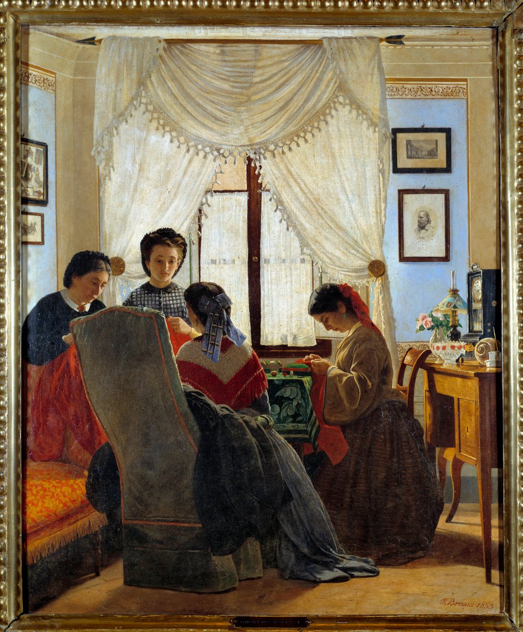 Risorgimento: “” Ženy šijí červené košile”” Obraz Odoarda Borraniho (1834-1905) 1863 Soukromá sbírka od Odoardo Borrani
