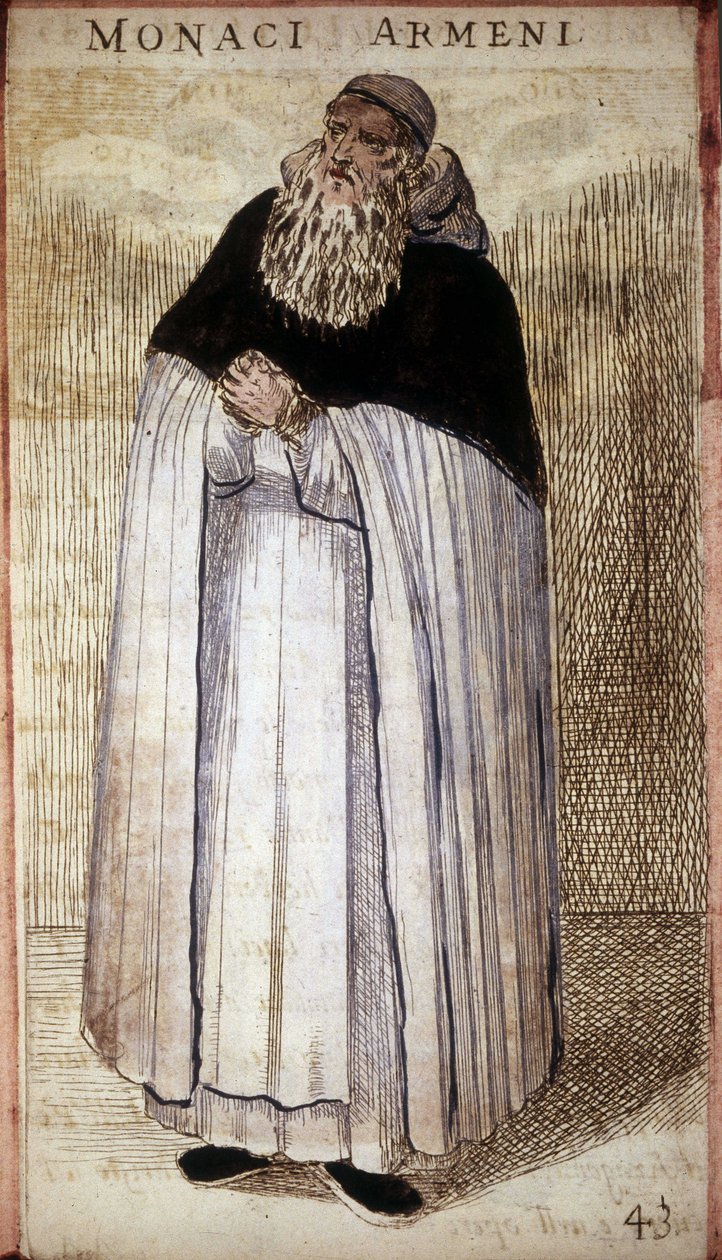 arménský mnich. Dřevoryt. 16. století. od Odoardo Fialetti