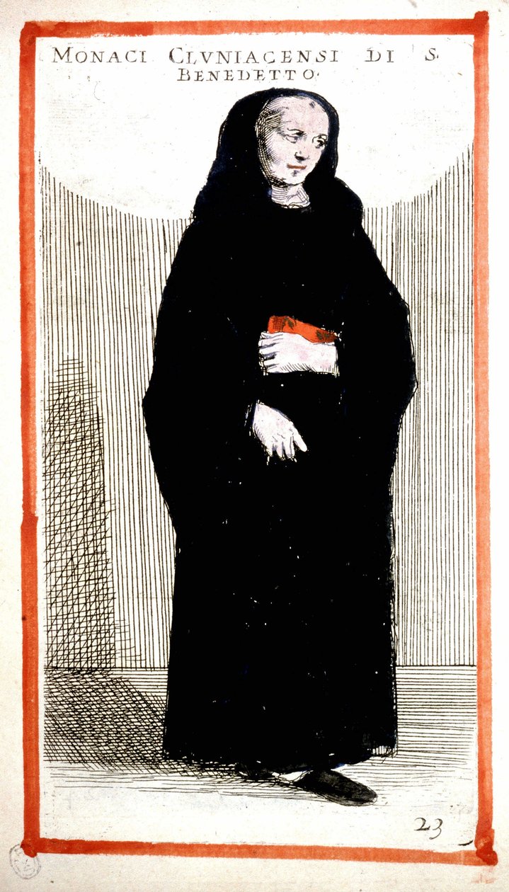 Náboženský řád: mnich z opatství Cluny (Cluniian). 16. století rytina. Podle O. Fialettiho. od Odoardo Fialetti