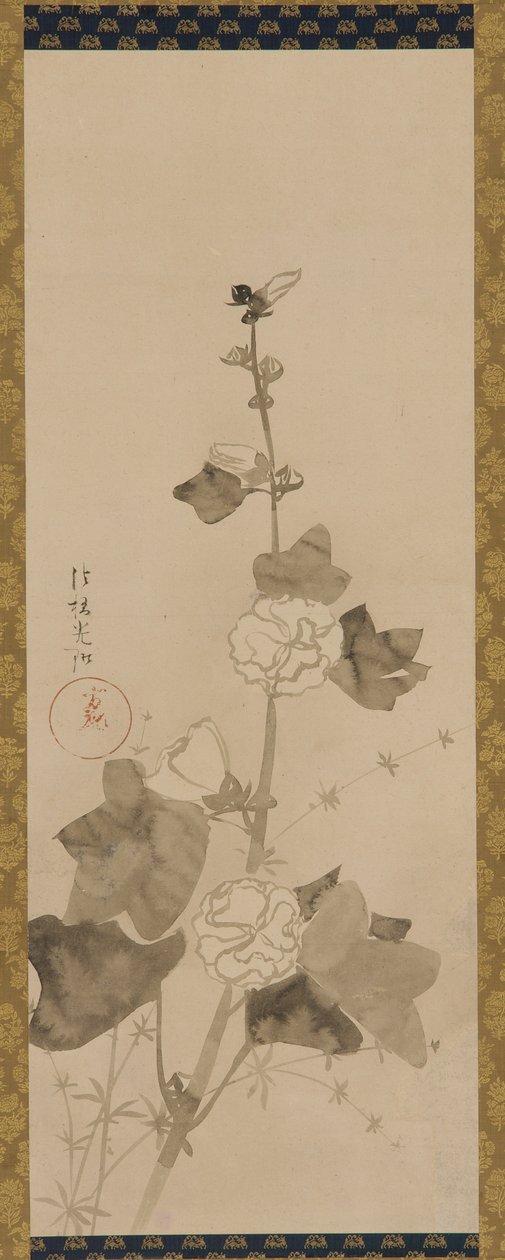Hollyhocks, období Edo, konec 17.-začátek 18. století. od Ogata Korin