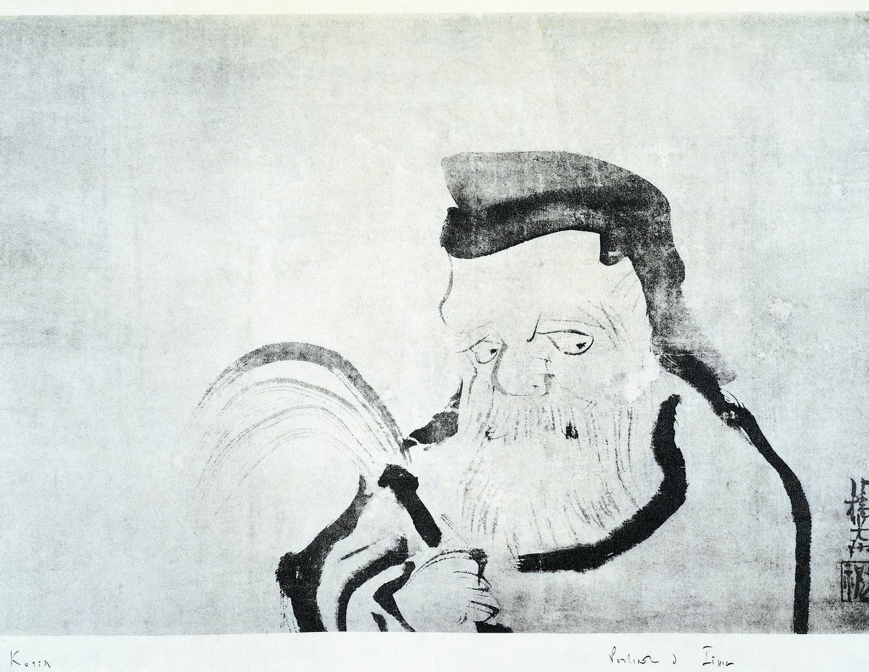 Portrét starého muže, kresba Ogata Korin (1658-1716), tuš na hedvábí, japonská civilizace, období Edo od Ogata Korin