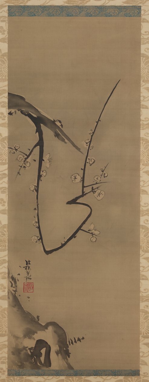 Prunus, závěsný svitek, cca 1700 (inkoust na hedvábí) od Ogata Korin