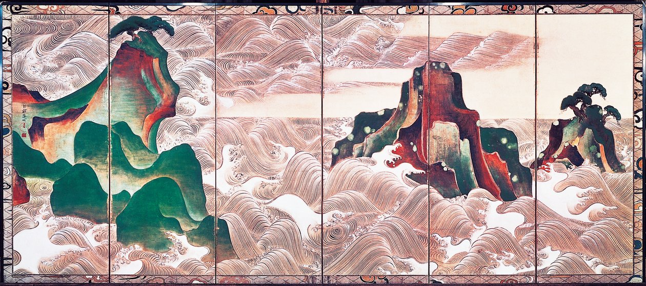 Waves at Matsushima, obrazovka se šesti panely od Korin Ogata (1658-1716) od Ogata Korin