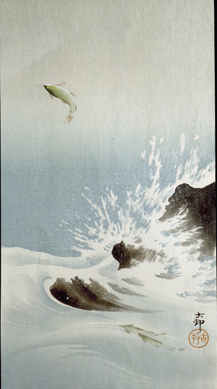 Ryba vyskakující z vody, 1907 od Ohara Koson
