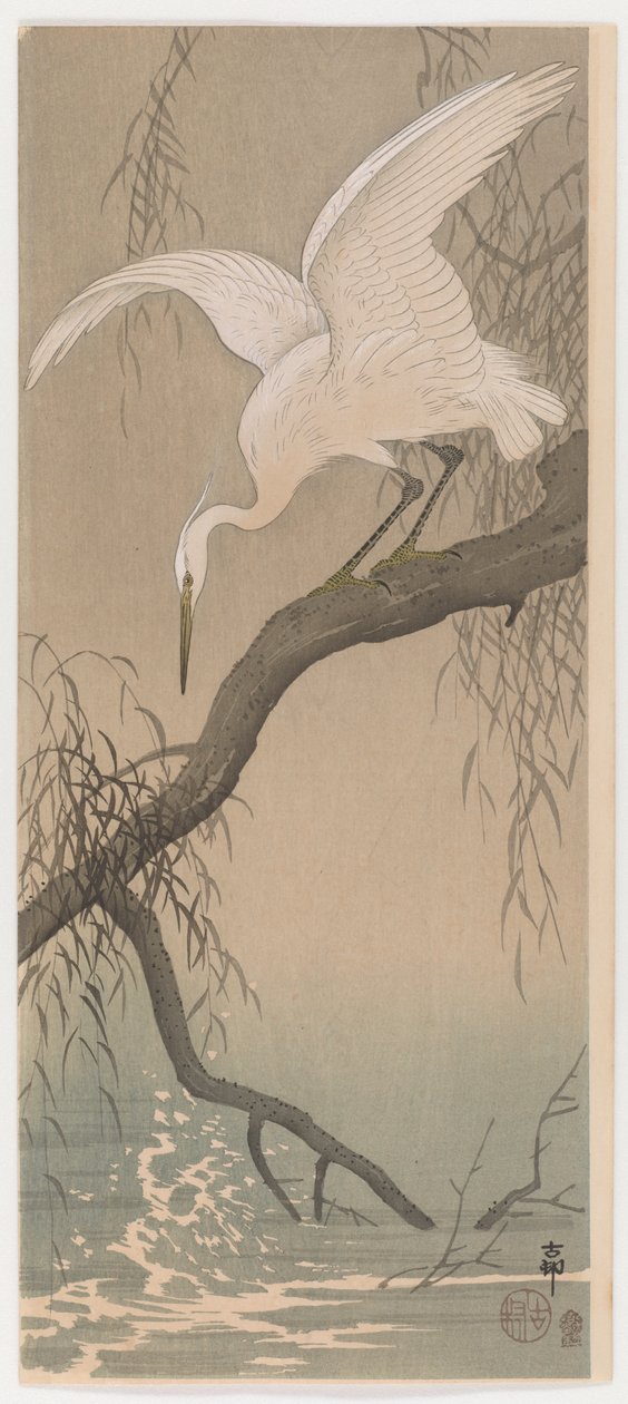 Malá volavka, asi 1910 (barevný dřevoryt) od Ohara Koson