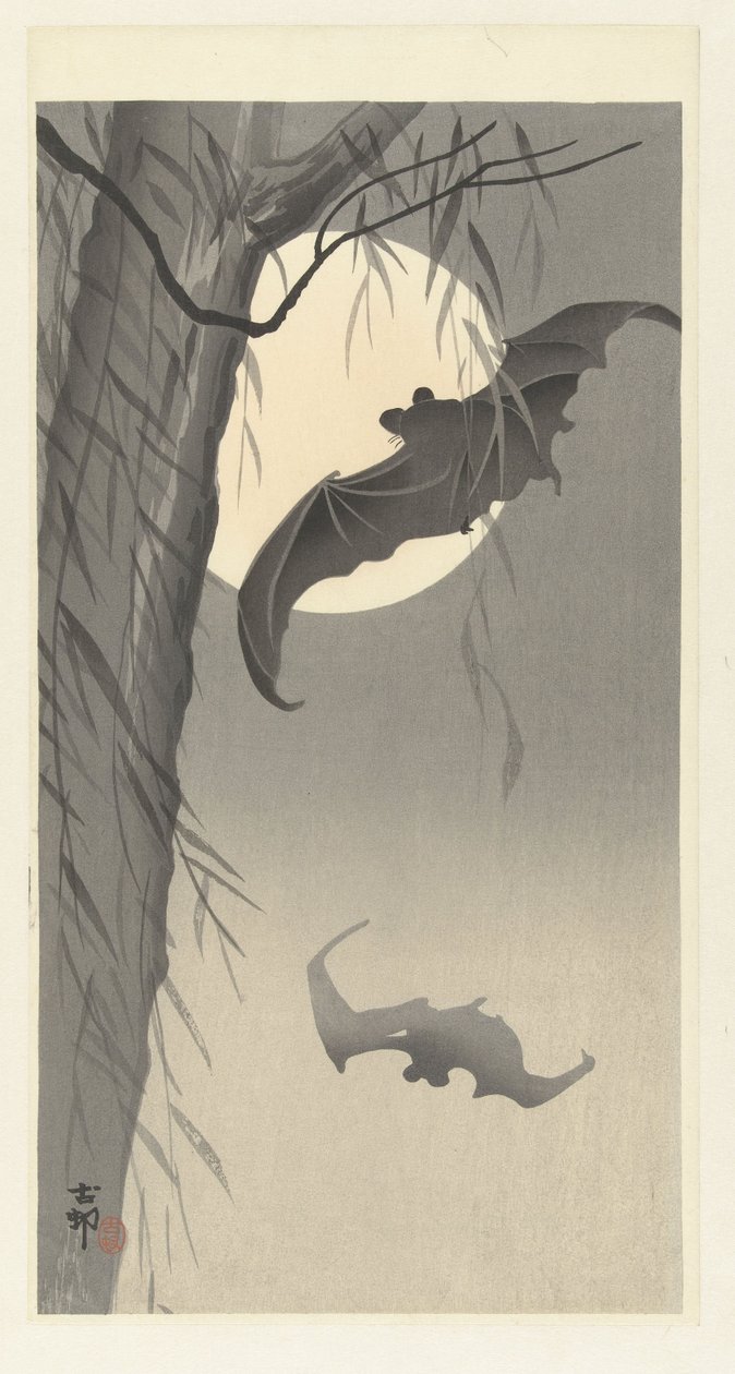 Netopýři a úplněk od Ohara Koson