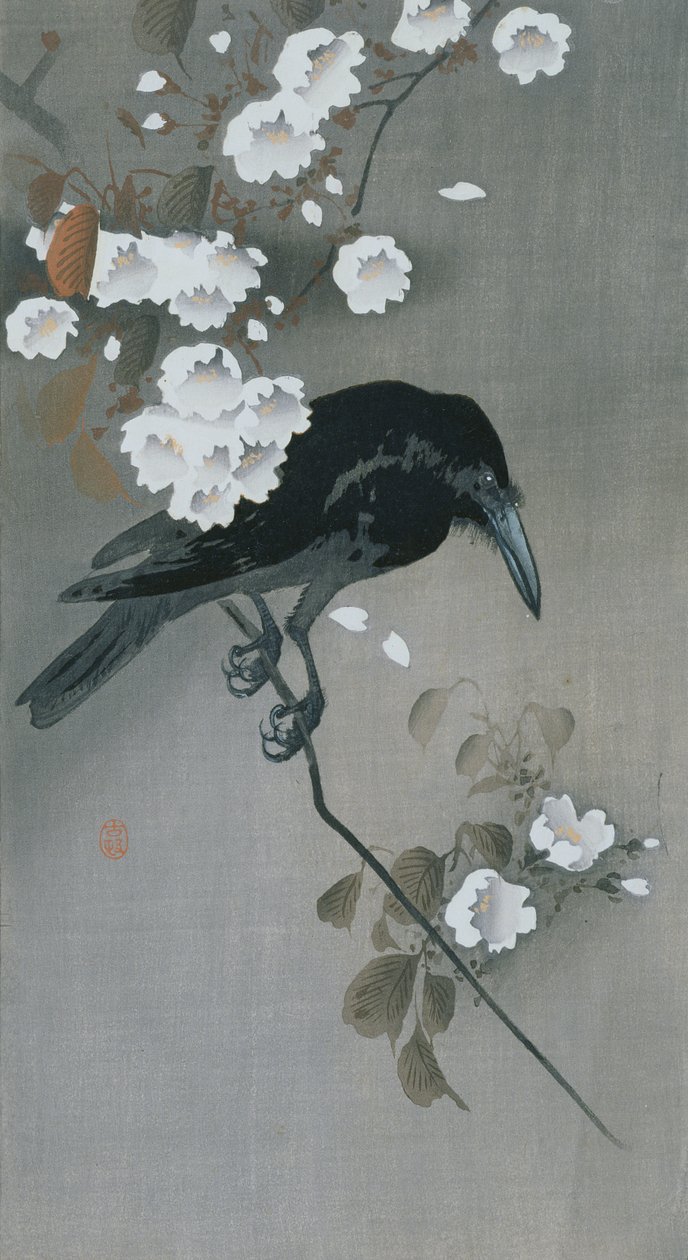 Vrána ve větvi Cherry Blossom od Ohara Koson