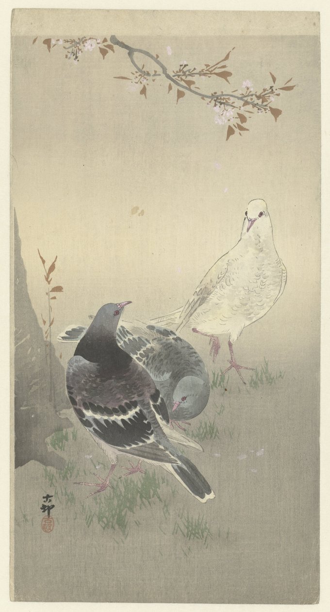 Tři krotcí holubi od Ohara Koson