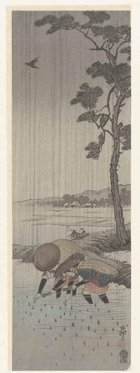 Rýžové plantáže v dešti od Ohara Koson