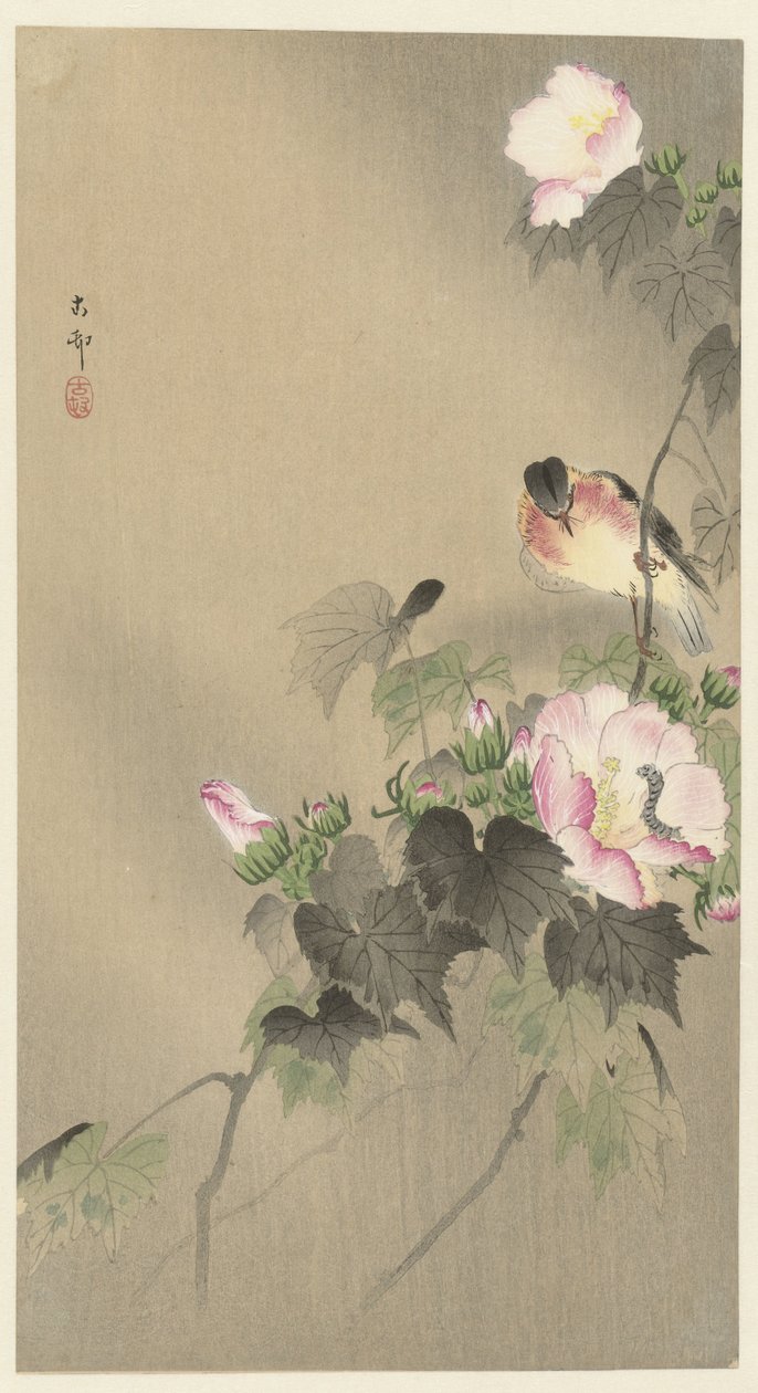 Pták a housenka od Ohara Koson