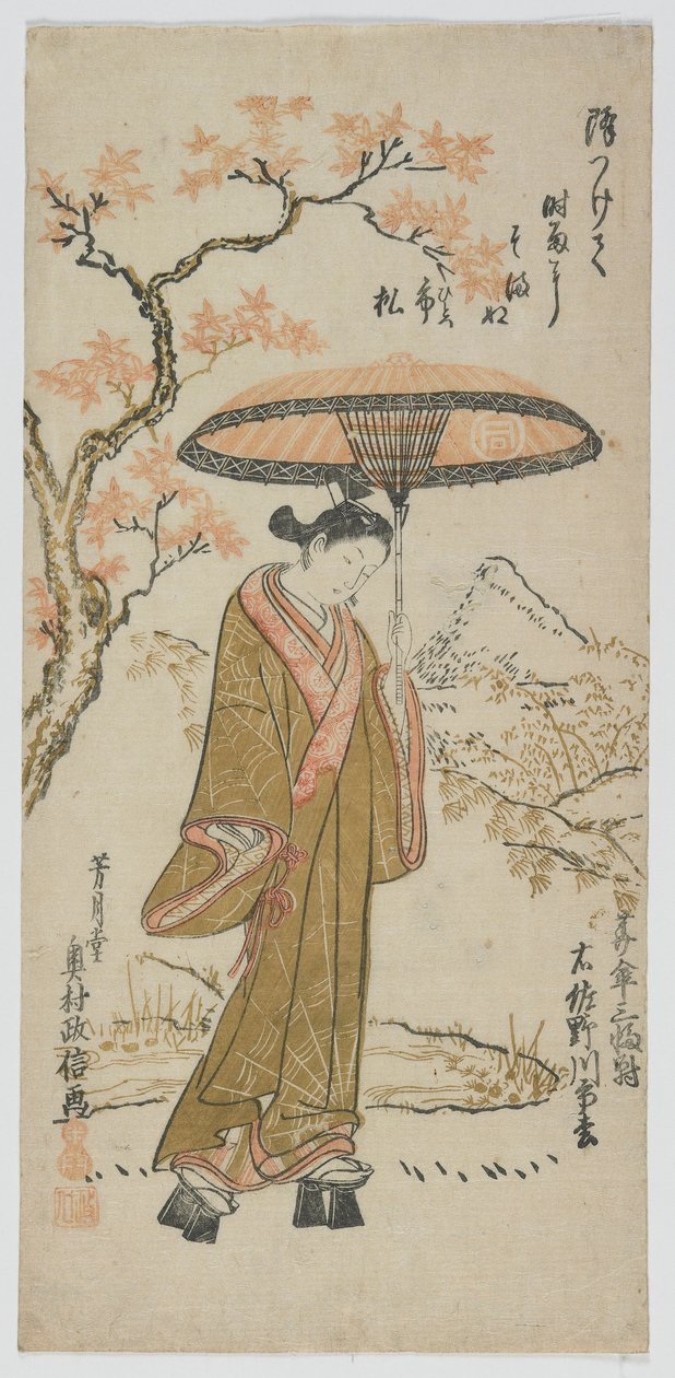 Deštník Triptych, vpravo: Sanogawa Ichimatsu I, období Edo, polovina 40. let 18. století od Okumura Toshinobu