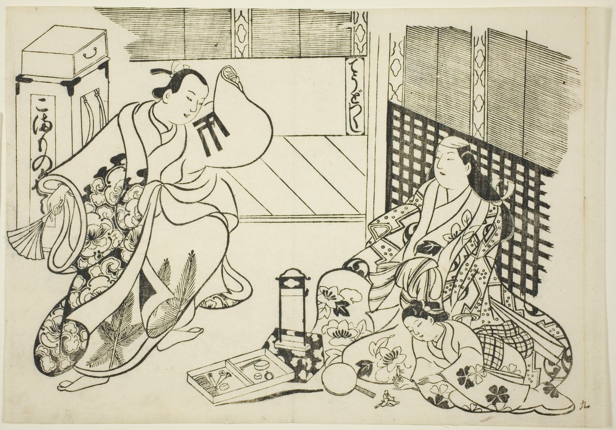 Všechny druhy domácích předmětů (Chodo zukushi), ze série "Slavné scény z japonských loutkových her (Yamato irotake)" od Okumura Masanobu