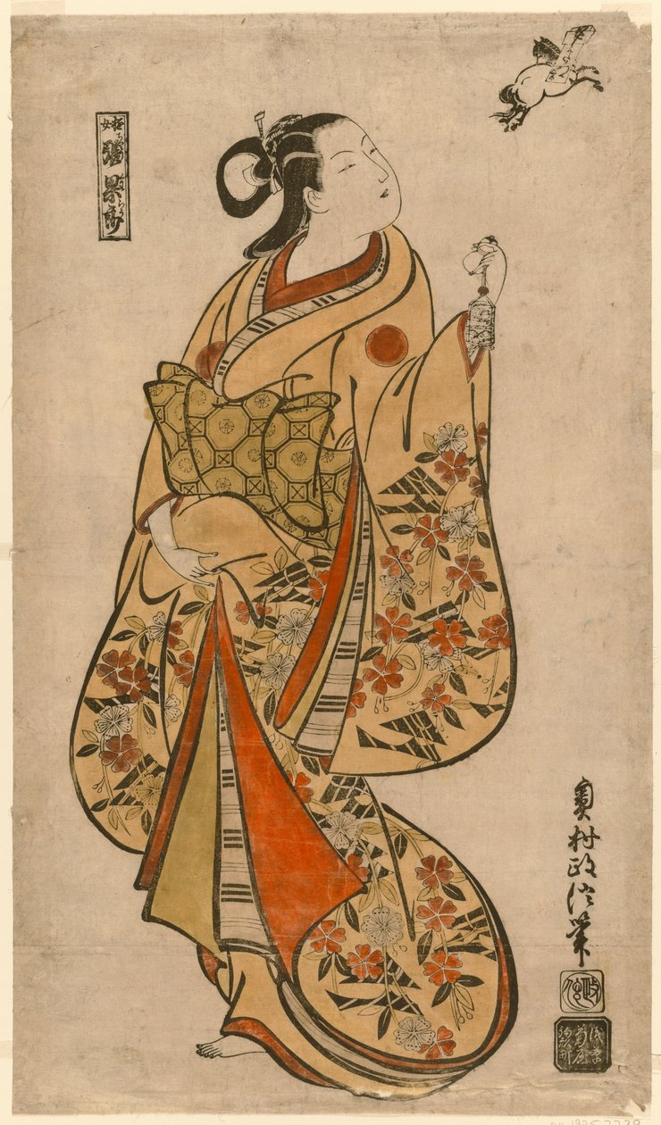Kurtizána připodobněna k čínskému mudrci Zhang Guolao (japonsky: Chokaro) od Okumura Masanobu