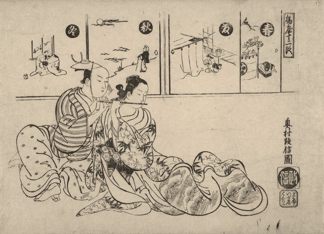 Parodie na románek mezi císařem Xuanzongem a Yang Guifei od Okumura Masanobu
