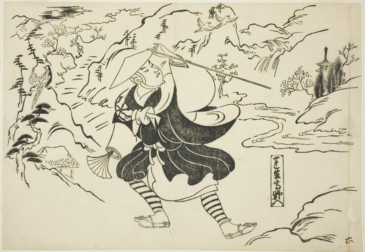 Rensho přijíždějící na horu Koya (Rensho Koya-iri), ze série "Slavné scény z japonských loutkových her (Yamato irotake)" od Okumura Masanobu
