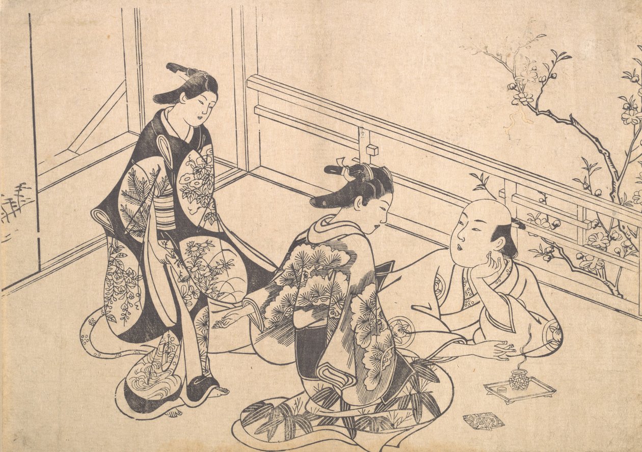 Herec Ichimura Takenojo ležící na balkóně, ca. 1715, ca. 1715. od Okumura Masanobu