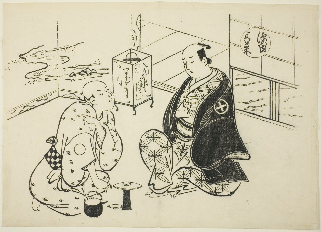 Kapitola Hahakigi z „The Tale of Genji“ (Genji Hahakigi), ze série parodií Genji od Okumura Masanobu