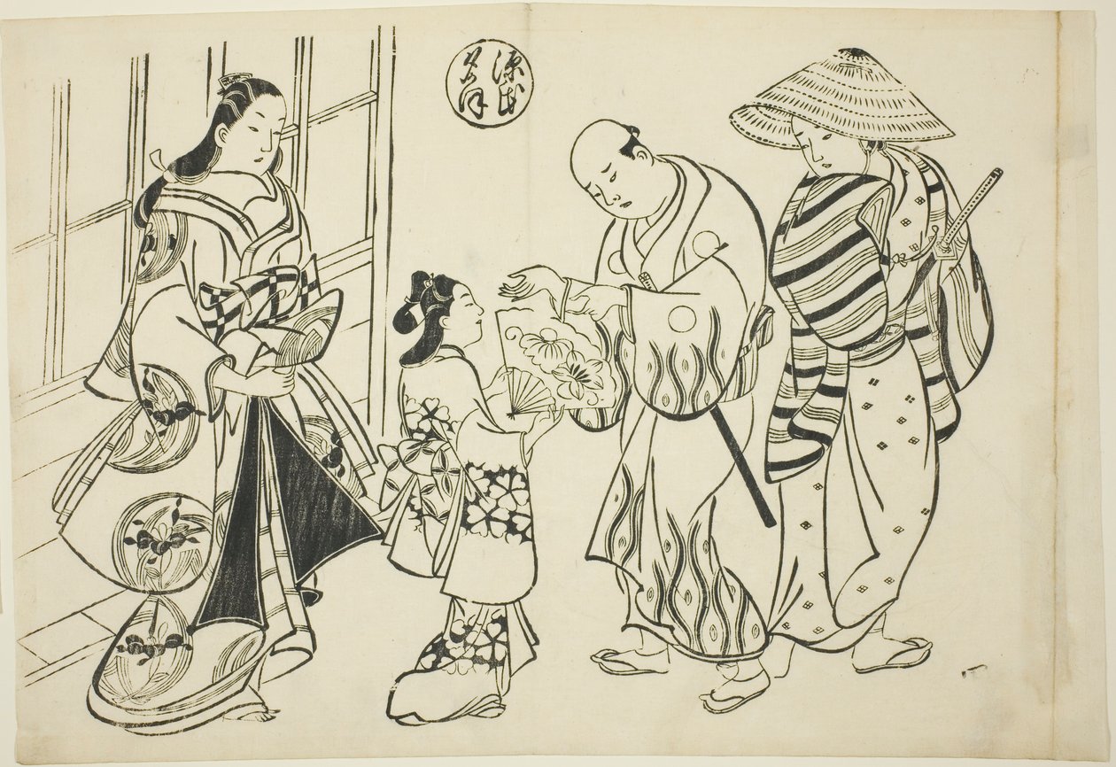 Kapitola Yugao z „The Tale of Genji“ (Genji Yugao), ze série parodií Genji od Okumura Masanobu