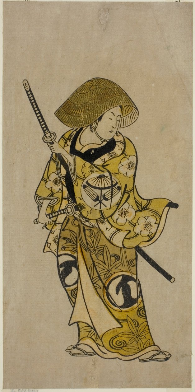Herec Sawamura Kamesaburo jako Nagoya Kosanza ve hře „Keisei Fukubiki Nagoya“ hrál v divadle Nakamura v prvním měsíci roku 1731 od Okumura Toshinobu
