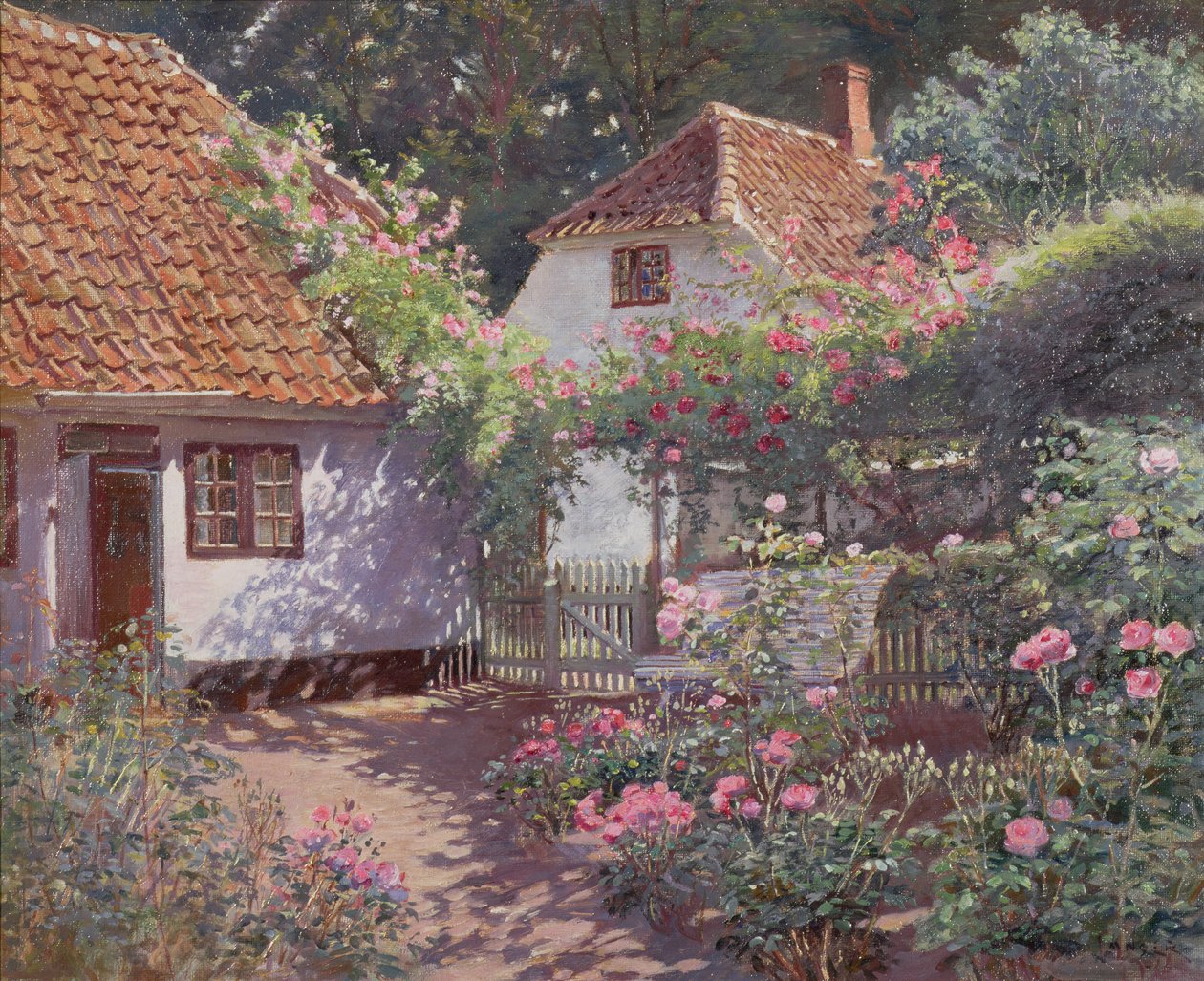 Růžová zahrada, kolem roku 1920 (olej na plátně) od Olaf Viggo Peter Langer