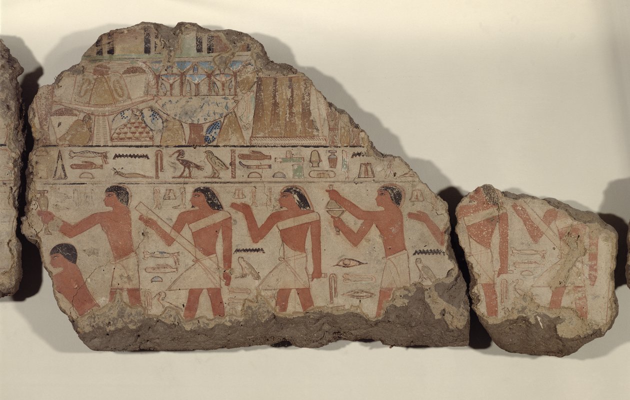 Obrazy Metjetji, detail kultovních kněží (malovaný vápenec) od Old Kingdom Egyptian