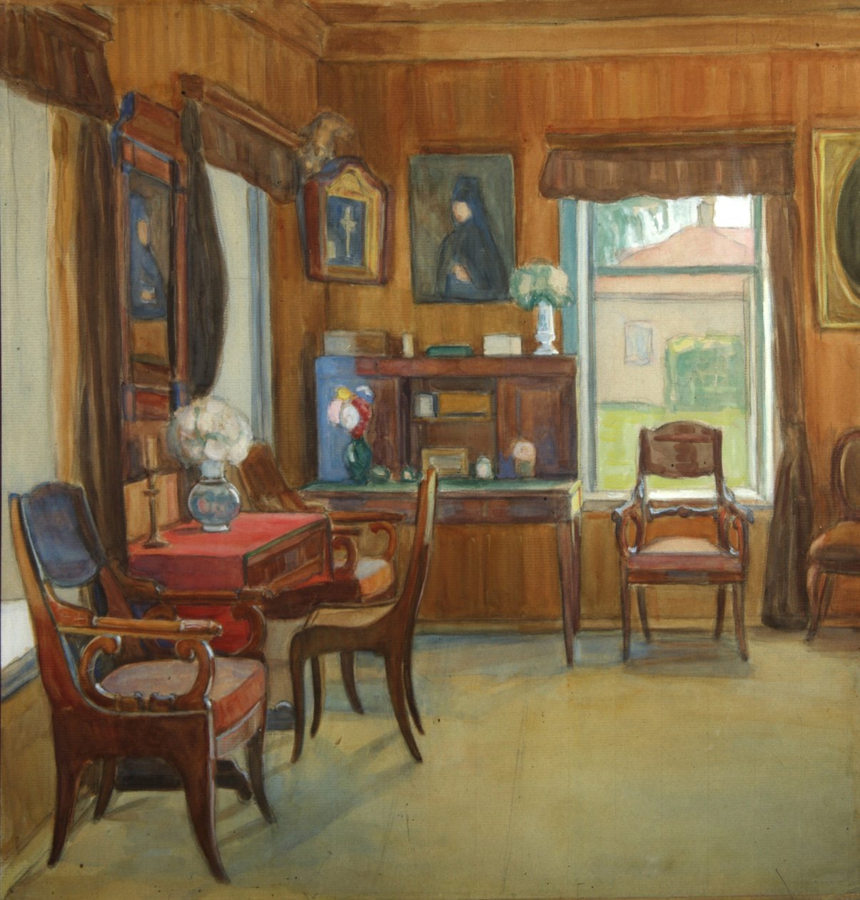 Interiér v domě ve vesnici Čegodajevo, 1900 od Olga Nikolayevna Korovina