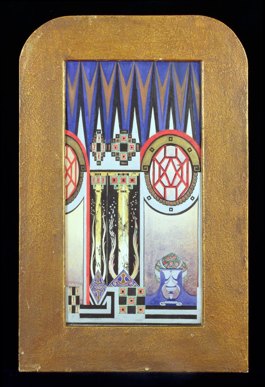 Design pro stahovací závěs, cca 1930 (wc, kvaš a metalická barva) od Oliver Percy Bernard
