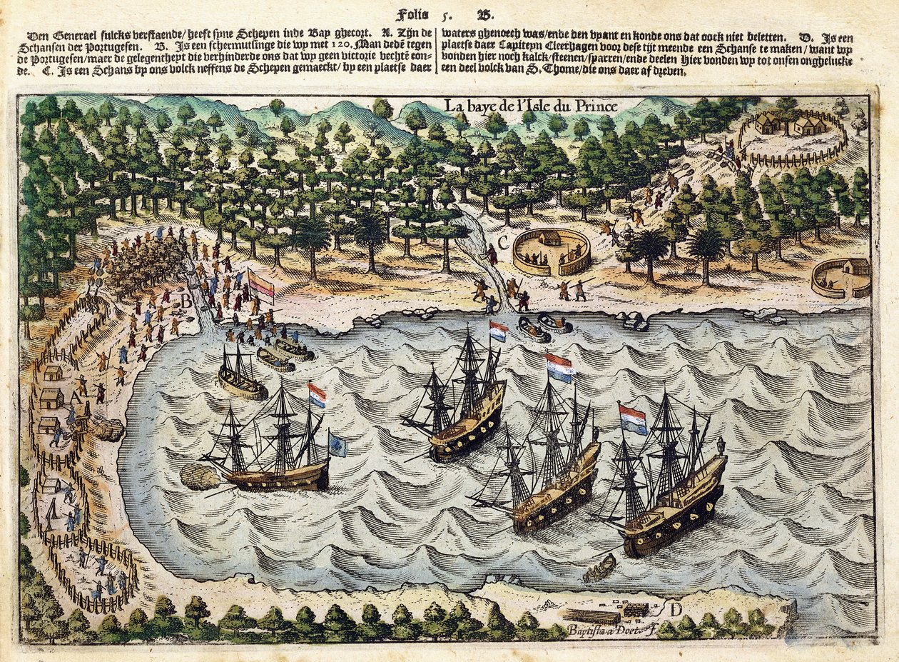 Pohled na holandskou loď v přístavu, c.1598-1602 od Olivier van Noort