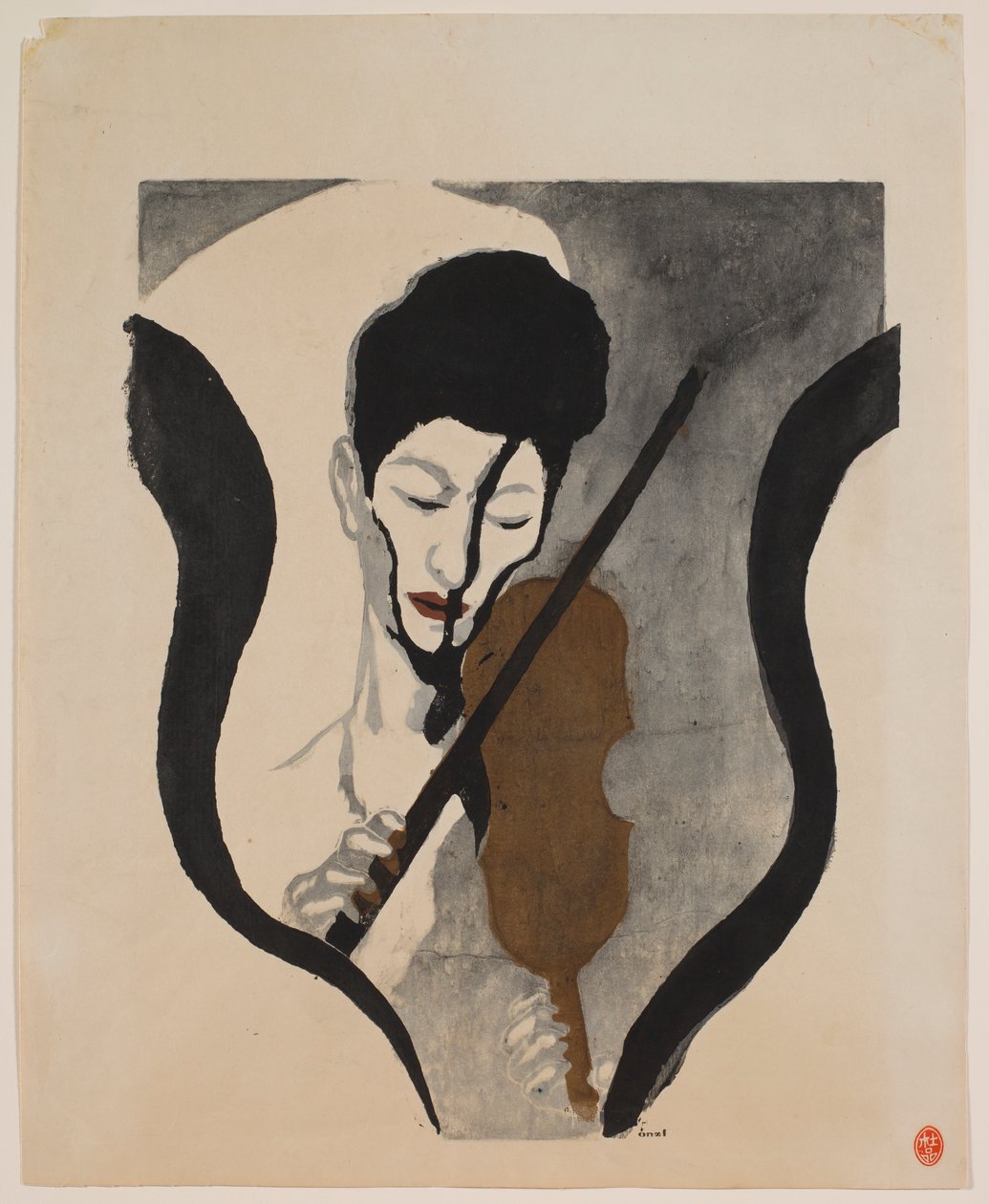 Impression of a houslista (portrét Suwa Nejiko) od Onchi Kôshirô