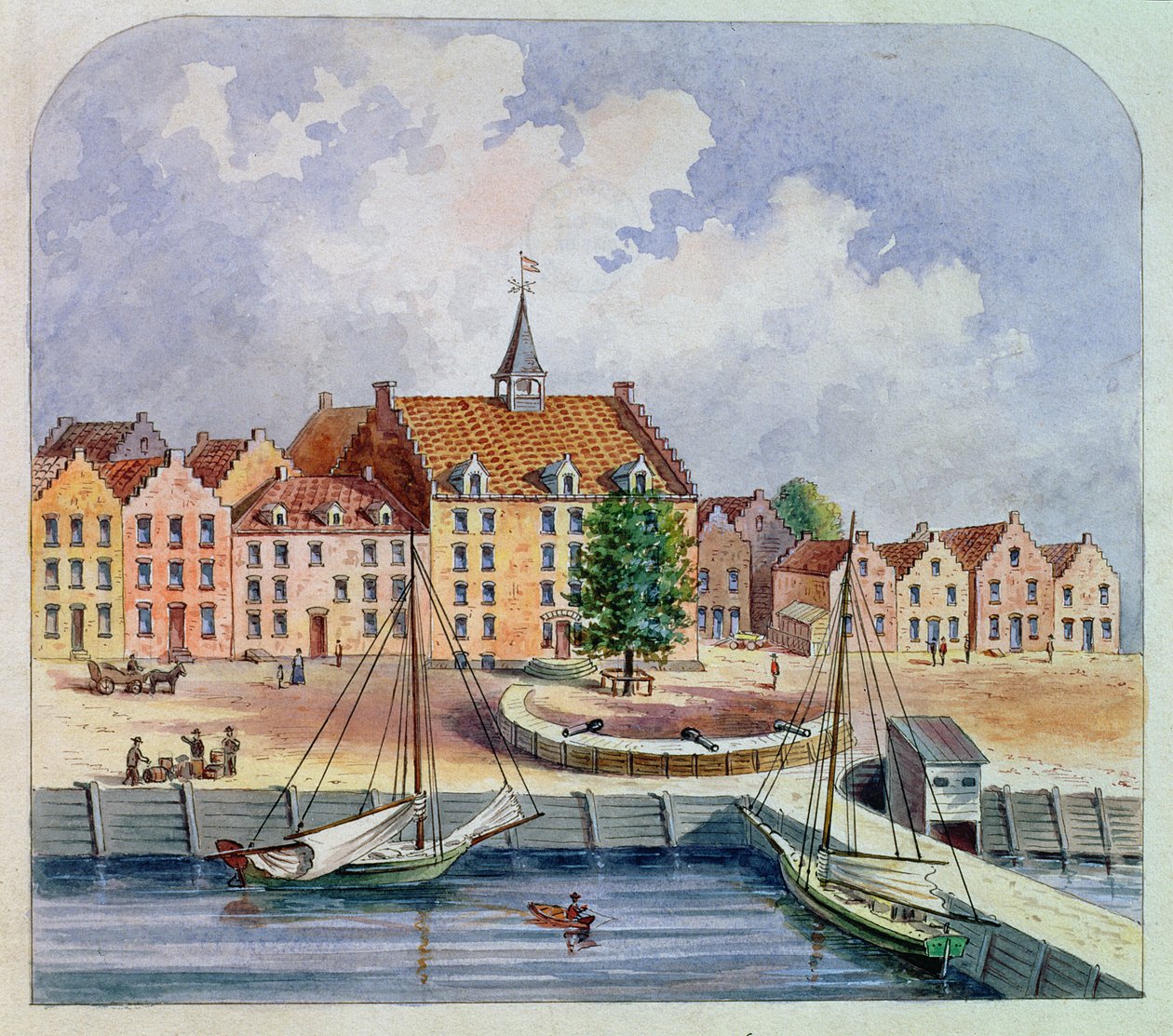 Stadthuys of New York in 1679, 1679 (čb na papíře) od William Oram