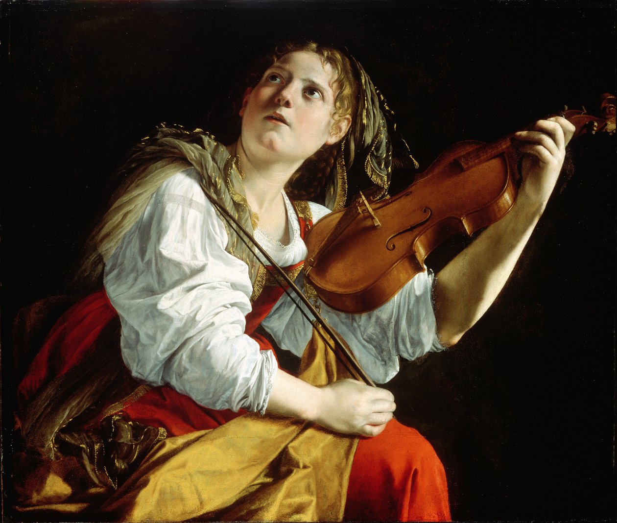 Mladá žena s houslemi, kolem roku 1612 od Orazio Gentileschi