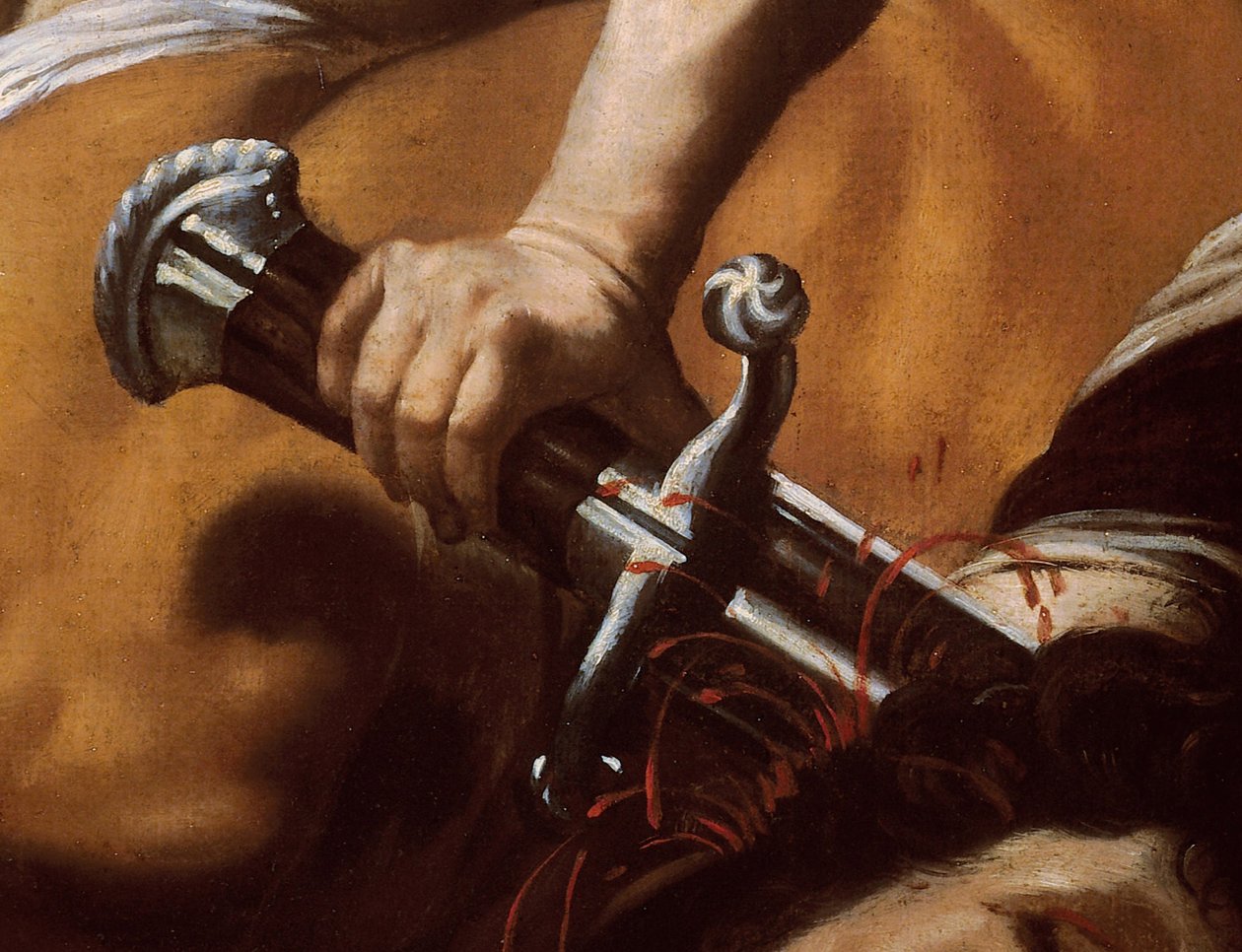 Detail Davidova meče od Davida a Goliáše od Orazio Borgianni