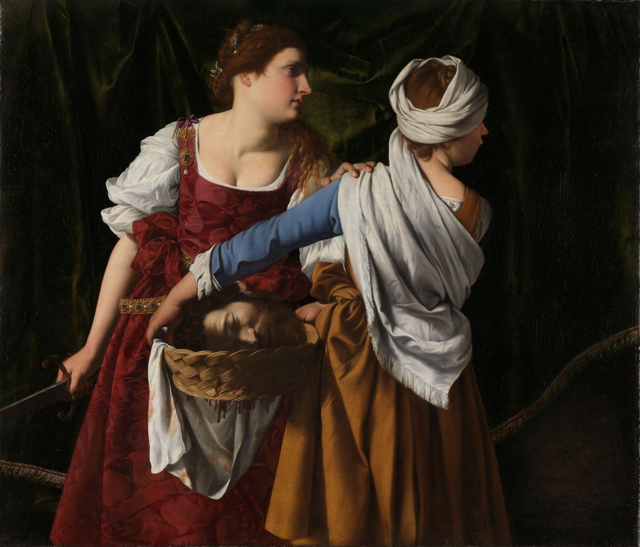 Judith a její služebná s hlavou Holoferna, kolem 1608-12 (olej na plátně) od Orazio Gentileschi