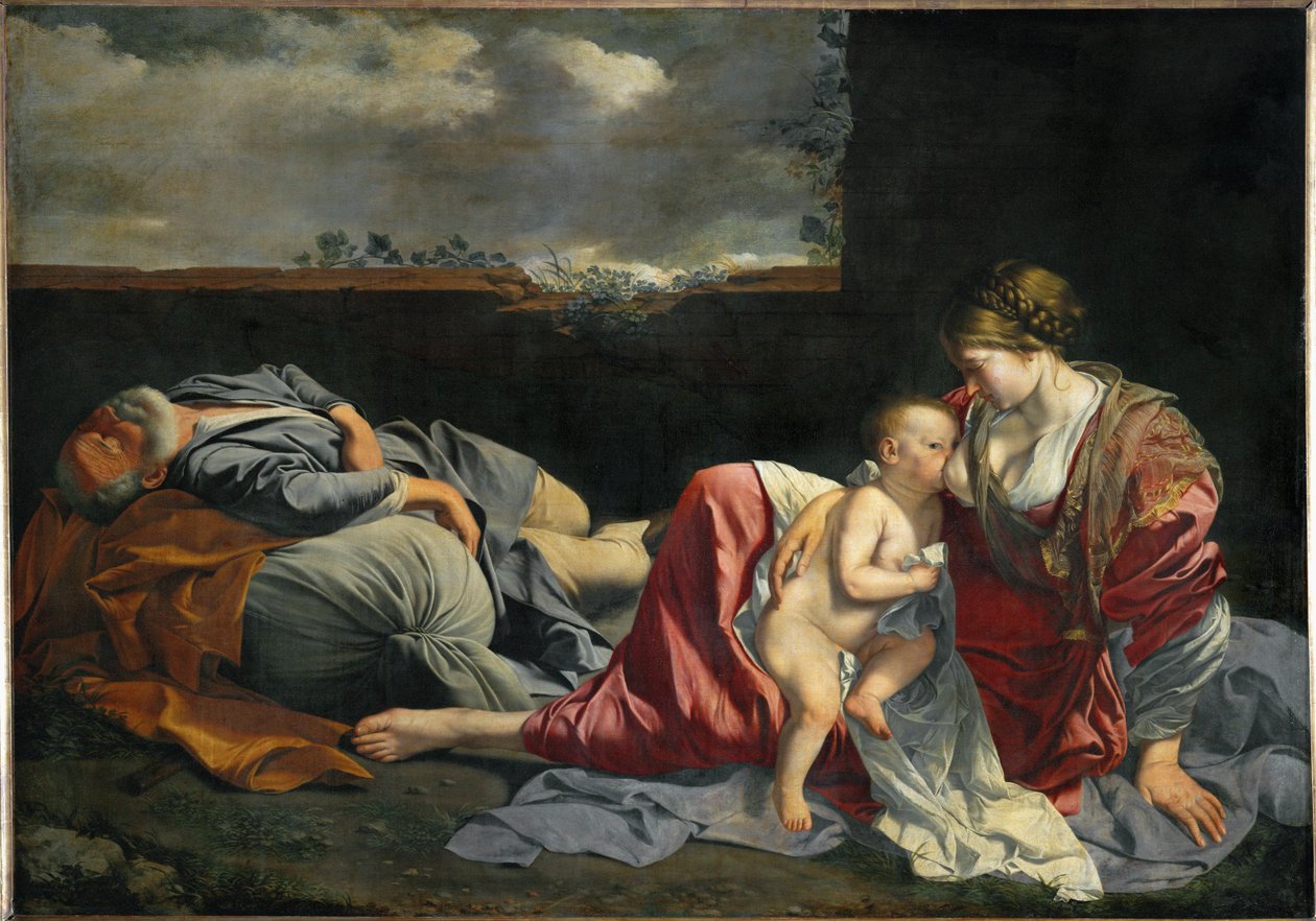 Svatá rodina v klidu během útěku do Egypta... od Orazio Gentileschi